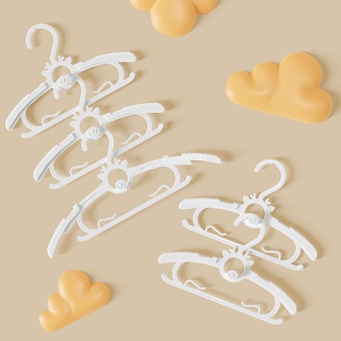 Kids Hangers 30PCS, 11"-14" Extendable and Stackable Baby Hangers, 45g Ultra-Thick Space Saving Non-Slip Plastic Hanger for Infant, Toddler and Nursery Closet, White