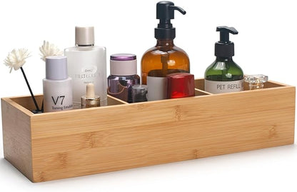 Bamboo Bathroom Basket, Wood Toilet Tank Basket, Wooden Storage Box with 3 Compartments for Bathroom Organizer (16.5 x 5.5 x 3.5 inch)
