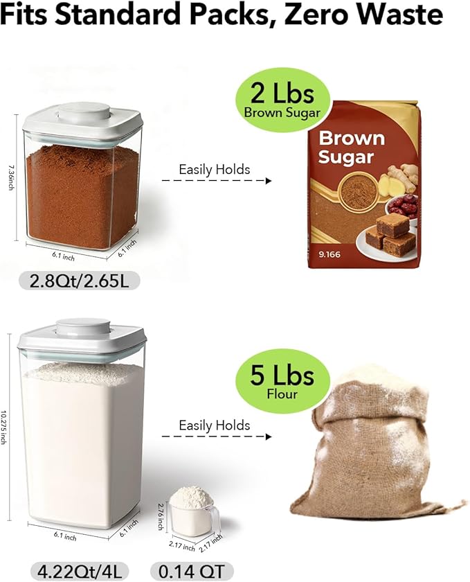 Airtight Food Storage Containers Set with One-Touch Lid, 4-Pack (4.22 QT / 4.0 L) Best Value Stackable Durable PET for Complete Kitchen Pantry Organization