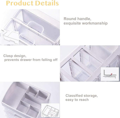 Makeup Organizer with 3 Drawers, Bathroom Vanity Countertop Storage for Cosmetics, Brushes, Lotion, Nail Lipstick and Jewelry (White)