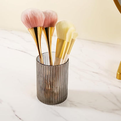 DASITON Makeup Brush Holder Organizer, Crystal Cosmetic Makeup Brushes Storage Holder, Glass Make Up Brush Holder, Vintage Striped Make Up Cup Desk Pen Pencil Holder, Toothbrush Holders (Gray S)