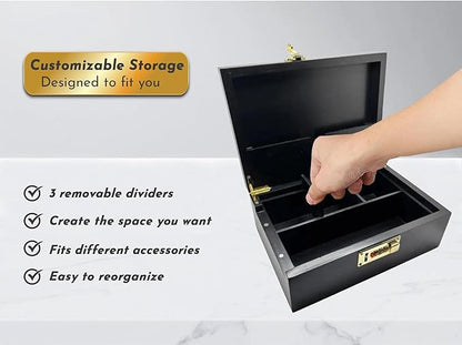 Smell Proof Stash Box with Lock & 5 Piece Accessory Kit – Black Bamboo Organizer with Removable Tray – Large Odor Proof Storage Case for Home or Travel
