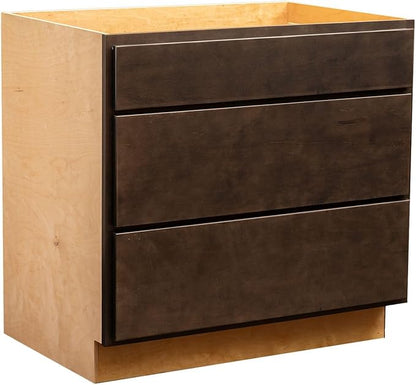 Quicklock RTA (Ready-to-Assemble) | Base Kitchen Cabinets - Shaker Style | Made in America (Espresso Stain, 12" W x 34.5" H x 24" D 3 Drawer Pots and Pans)