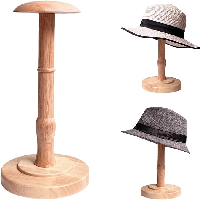 CHADWICK Vintage Style Hat Rack Stand, Light Wooden Hat Display Stand Wood, Hat Rack Tabletop Cap Organizer and Display Rack, Wig Holder Display Cowboy Hat Rack Hat Organizer for Closet, Home Decor