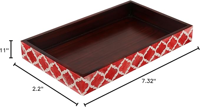 HANDICRAFTS HOME Handmade Moroccan Pattern 10x6 Towel Tray - Small Bathroom Tray, Guest Towel Holder, Decorative Napkin Holder, Bathroom Countertop Storage, Kitchen Hand Towel Holder Moroccan Red