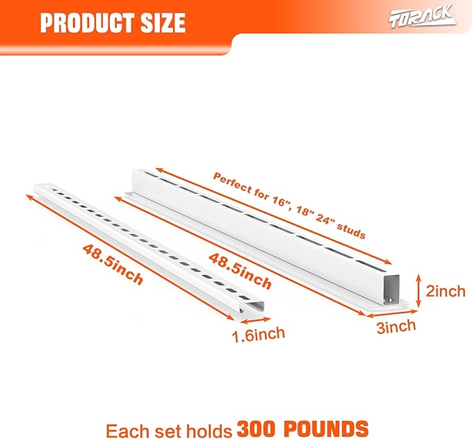 TORACK Garage Ceiling Bin Storage Rack, Overhead Tote Storage Rail System Heavy Duty Adjustable Tote Slide Rails Garage Bins Storage System(White, Bins are not included)