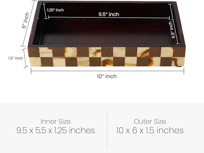 Handicrafts Home Small Bathroom Tray for Countertop, Resin Inlay Vanity Tray for Perfume & Cosmetics, Guest Towel Holder, Decorative Serving Tray for Bathroom,10x6, Vintage Decor, Brown Bathroom Tray
