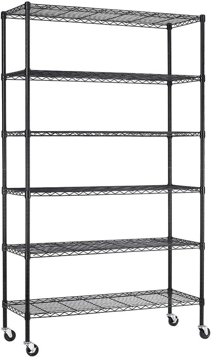 FDW Wire Shelving Unit with Wheels Steel 6 Tier Heavy Duty Layer Rack Storage Metal Shelf Garage Organizer Wire Rack Shelving Adjustable Utility 2100 LBS Capacity-18x48x82 inch (Black)