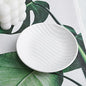 Chic Round Soap Dish, Modern Minimalist Striped Design Ceramic Tray(White)