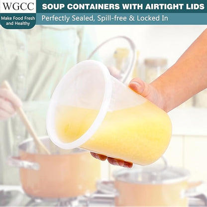 WGCC Deli Containers with Lids 48 Sets- Disposable Soup Containers with Lids 16oz, 32oz - Food Containers with Leakproof, BPA Free/Microwave/Freezer/Dishwasher Safe