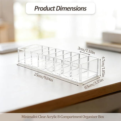 Clear Acrylic Makeup Compact Organizer with 8 Slots, Vanity Storage Holder for Eyeshadow, Powder, and Cables