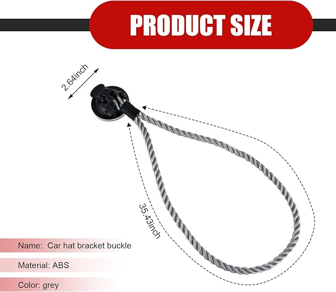 Cowboy Hat Holder for Truck & Car, Cowboy Hat Holder Rack with Suction Cup and Handmade Rope, Cowboy Hat Hanger for Car, SUV, Truck, Home, Universal Truck Accessories (Gray)