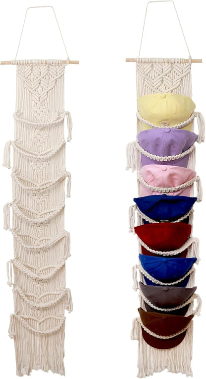 Hommtina Wall Mounted Hat Rack - Stylish Hat Organizer & Holder for Bedroom Decor, Space-Saving Hat Storage with Hooks for Caps, Hats, and Accessories (2)