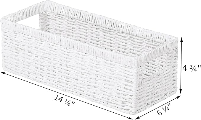 Vagusicc Wicker Storage Basket, Paper Rope Wicker Baskets with Handles, Toilet Paper Basket for Toilet Tank Top, Small Wicke Baskets for Organizing Shelves, 2-Pack, White
