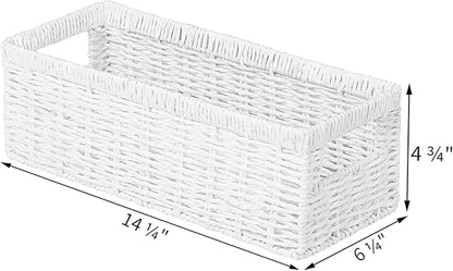 Vagusicc Wicker Storage Basket, Paper Rope Wicker Baskets with Handles, Toilet Paper Basket for Toilet Tank Top, Small Wicke Baskets for Organizing Shelves, 2-Pack, White