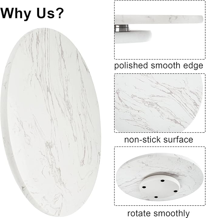 DEAYOU Marble Lazy Susan, Natural Marble Round Tray Turntable Cake Stand, 12" Lazy Susan Cheese Board with Silent Rotating for Serving, Table Display, Cupcake, White, Revolving Cake Leveler Spinner