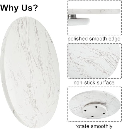 DEAYOU Marble Lazy Susan, Natural Marble Round Tray Turntable Cake Stand, 12" Lazy Susan Cheese Board with Silent Rotating for Serving, Table Display, Cupcake, White, Revolving Cake Leveler Spinner