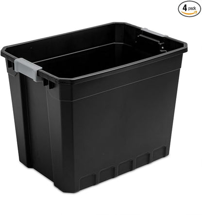 Sterilite 4-Pack Plastic Storage Bins with Lids, Stackable Containers, 27 Gallon, Black