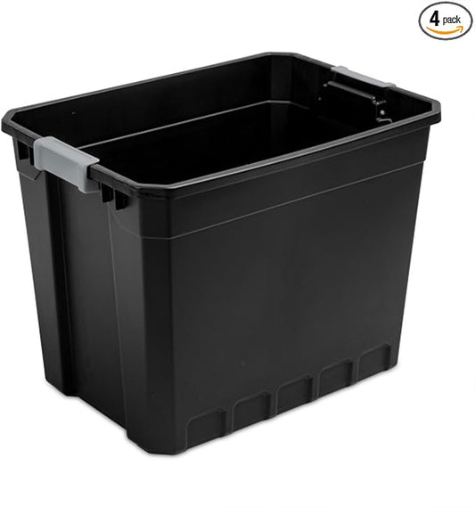 Sterilite 4-Pack Plastic Storage Bins with Lids, Stackable Containers, 27 Gallon, Black