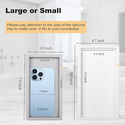 Bathroom Tray, Small Vanity Tray Silicone Soap Dish Sponge Holder Kitchen Sink Organizer Bathroom Accessories for Countertop, Toilet, Shower - Light Grey