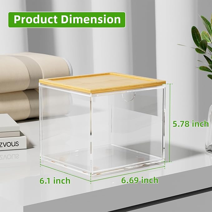 VITVITI Drawer Disposable Face Towel Holder Box, Acrylic Facial Towel Container for XL Clean Skin Club, Large Disposable Face Towels Storage with Bamboo Lid, for Bathroom, Vanity Makeup, Clear