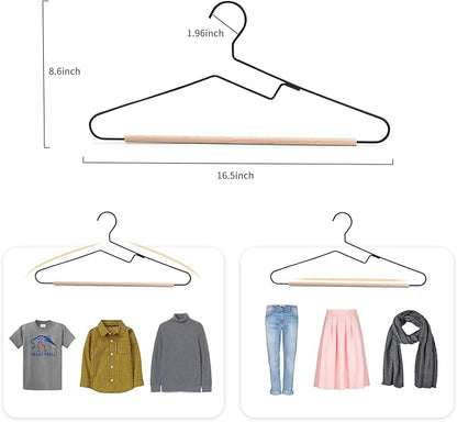 Nature Smile Premium Black Matt Metal Suit Clothes Hanger 10 Pack with a Smooth Beech Wood Pants Bar,Unique Coat Hanger Dress Hanger Shirt Hanger
