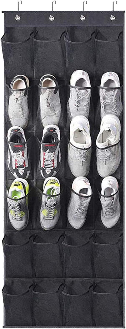 Over the Door Shoe Organizer, 24 Mesh Pockets with Ventilated Design, Space Saving Storage for Shoes Accessories Bathroom Pantry