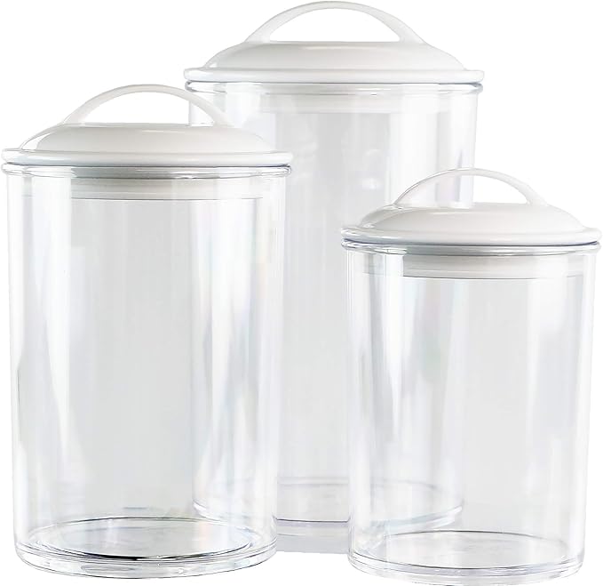 Reston Lloyd Food Storage Containers, BPA Free Airtight Canisters for Cereal, Pasta, Sugar, Coffee, Flour, Cookies, Loose Tea, for Kitchen Organization, Set of 3, White