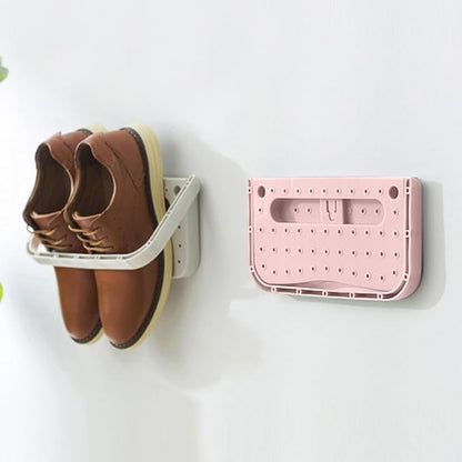 Over The Door Shoe Organisers, Wall Mounted Shoe Rack 4 Pcs Foldable Hanging Wall Shoes Rack Without Drilling Space-Saving Shoes Organizer Holder Hanger for Front Door