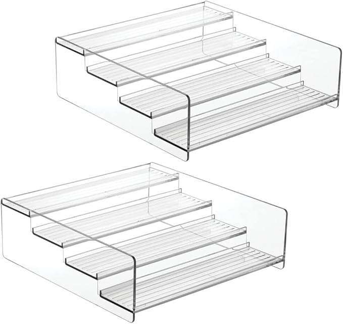 mDesign Plastic Bathroom Storage Organizer Shelf for Cabinet, Vanity, Countertop - Holds Vitamins, Supplements, Medicine Bottles, Nail Polish, Makeup - 4 Levels - Ligne Collection, 2 Pack, Clear