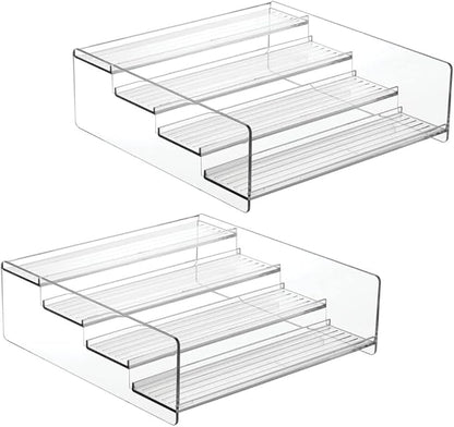 mDesign Plastic Bathroom Storage Organizer Shelf for Cabinet, Vanity, Countertop - Holds Vitamins, Supplements, Medicine Bottles, Nail Polish, Makeup - 4 Levels - Ligne Collection, 2 Pack, Clear