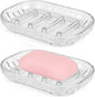 2-Pack Soap Dish Holder for Bar Soap, Bathroom Soap Dishes Soap Holder, Soap Saver Dry Stop Mushy Soap Tray for Shower Bathroom, Kitchen Sink,Clear