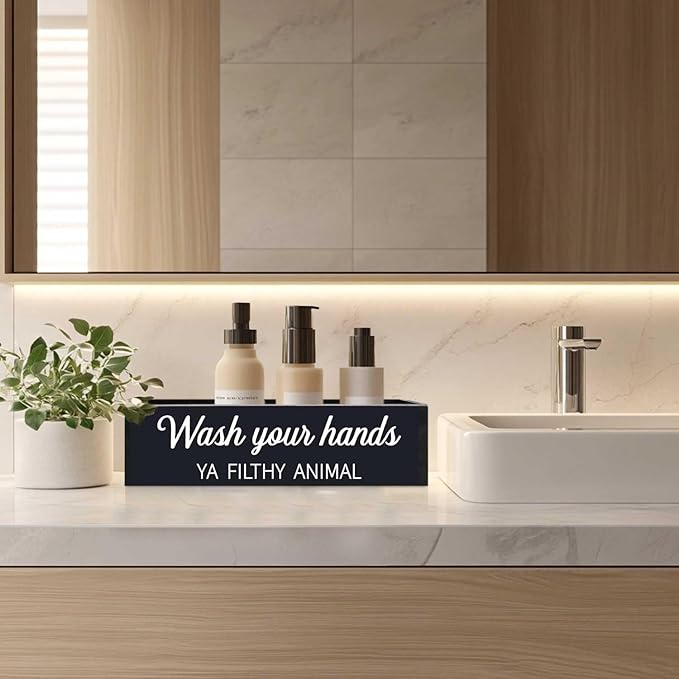 Bathroom Decor Box, Toilet Paper Basket 2 Sides Signs Farmhouse Bathroom Toilet Basket Tank Topper Rustic Farmhouse Home Decor for Livingroom Kitchen（One Black Box）