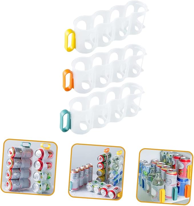 KICHOUSE 3pcs Can Dispenser for Refrigerator Soda Storage Organizer Fridge Organizer Bins Space-saving Drink Can Storage Box Random Color
