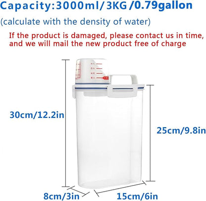 5.5 Lbs Rice Airtight Dry Food Storage Container Set of 4, Rice Storage Bin Cereal Containers Dispenser, Thicken Plastic Clear Food Storage Box with Pouring Spout, Measring Cup for Grain, Flour Snacks