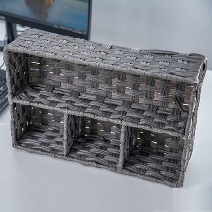 Toilet Paper Basket for Tank Topper,Woven Storage Box Cube Basket Bin Container, Shelf Cabinet(Grey 1pc) (14.17''L x 9.44''W x 3.93''H)