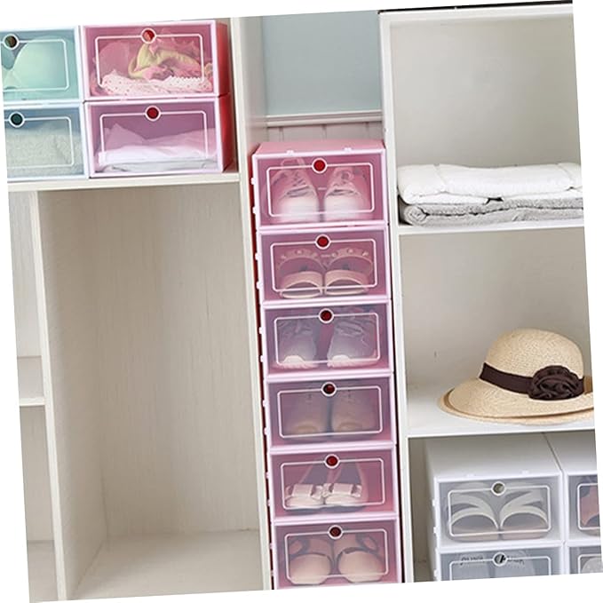 Happyyami 6pcs Plastic Storage Boxes for Shoes Stackable Tidy Shoe Organizer for Home Closet Office