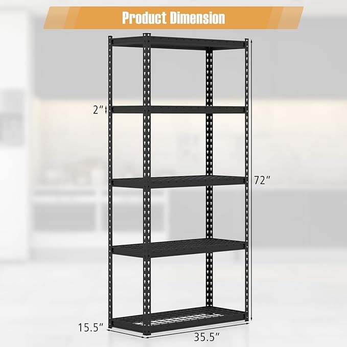 Goplus 5-Tier Metal Shelving Unit, 4 Pack Heavy Duty Wire Storage Rack with Anti-Slip Foot Pads, Height Adjustable Shelves for Warehouse, Kitchen, Living Room, Garage, 15.5" D×35.5" W×72" H