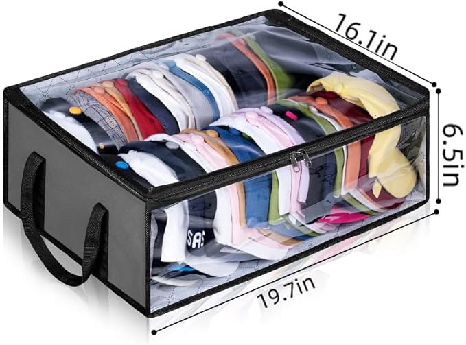 Transparent Non-Woven Hat Storage Foldable Bag – Large Capacity Cap Organizer with Handle for Baseball Hats, Beanies & Cowboy Hats (Grey,16.1 x 5.5 x 19.7 Inch)