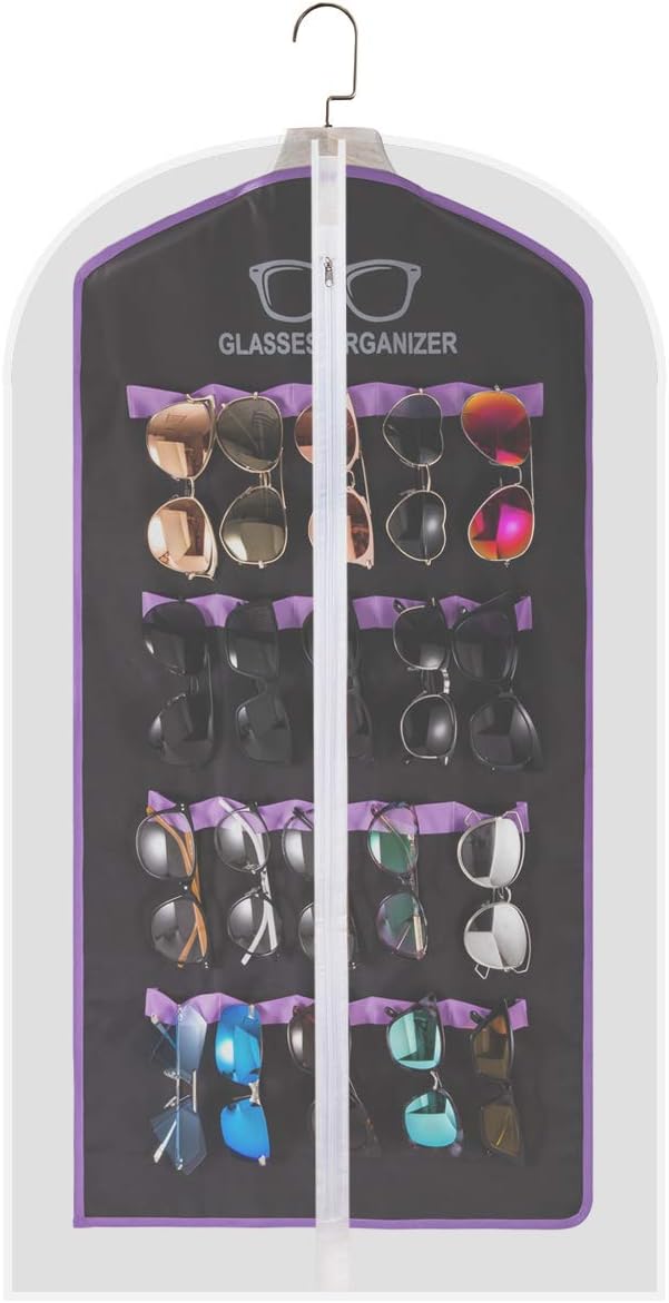 TRIUMPH VISION Wall Sunglasses Organizer Storage 20Slots Dust-Proof - with Garment Bag Hanging Sun Glasses Display Eyeglasses Rack Eyewear Stand for Closet