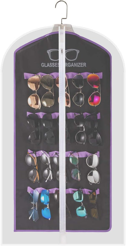 TRIUMPH VISION Wall Sunglasses Organizer Storage 20Slots Dust-Proof - with Garment Bag Hanging Sun Glasses Display Eyeglasses Rack Eyewear Stand for Closet
