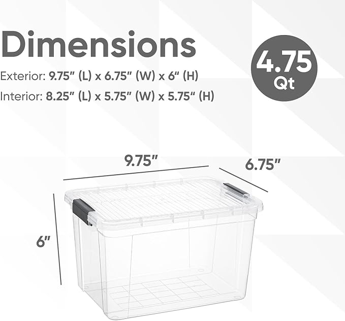 Superio Deep Storage Organizer Bin with Lid X-Deep Small Clear Storage Box with Latch for Home, Kitchen, Garage- Store, Food, Supplies, and Hair Accessories (4.75 Quart)