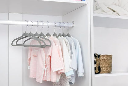 ManGotree Non-Slip Baby Velvet Clothes Hangers, Kids Coat Hangers with Swivel Hook and Notched Shoulders, Hanger for Children, Infant, Toddler Clothes 15 Pack (Grey)
