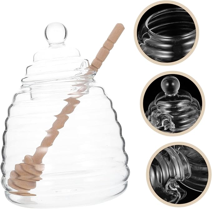 Amosfun 1Set Honey Storage Jar with Stirring Rod Transparent Borosilicate Glass Syrup Dispenser for Home Kitchen Use for Honey Jam and Syrup Storage