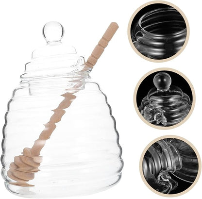 Amosfun 1Set Honey Storage Jar with Stirring Rod Transparent Borosilicate Glass Syrup Dispenser for Home Kitchen Use for Honey Jam and Syrup Storage