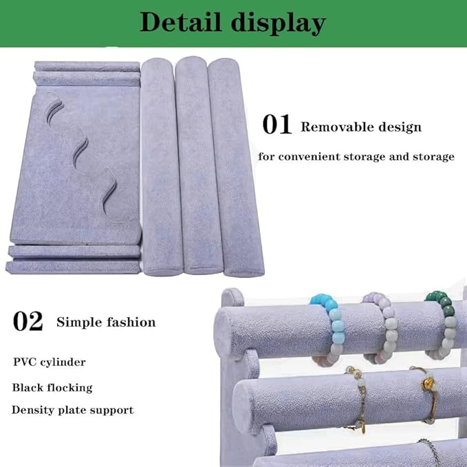 3 Tier Bracelet Holder Display, Velvet Watch Organizer Stand for Selling, Detachable Jewelry Racks for Vendors(Grey)