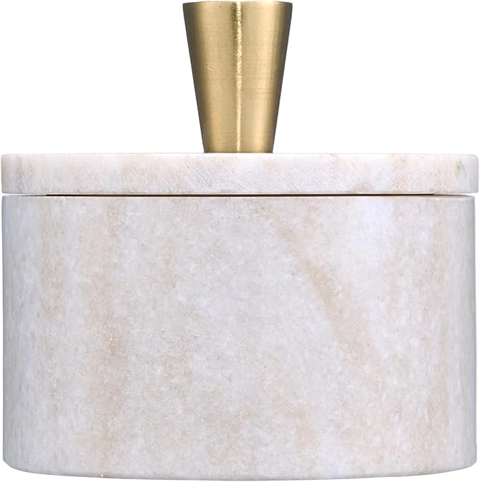 Queenza Marble Salt Cellar with Lid and Brass Knob (Brown)