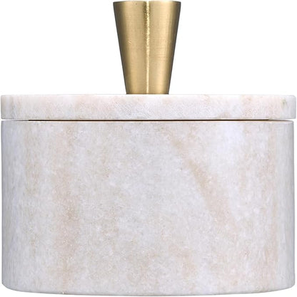 Queenza Marble Salt Cellar with Lid and Brass Knob (Brown)