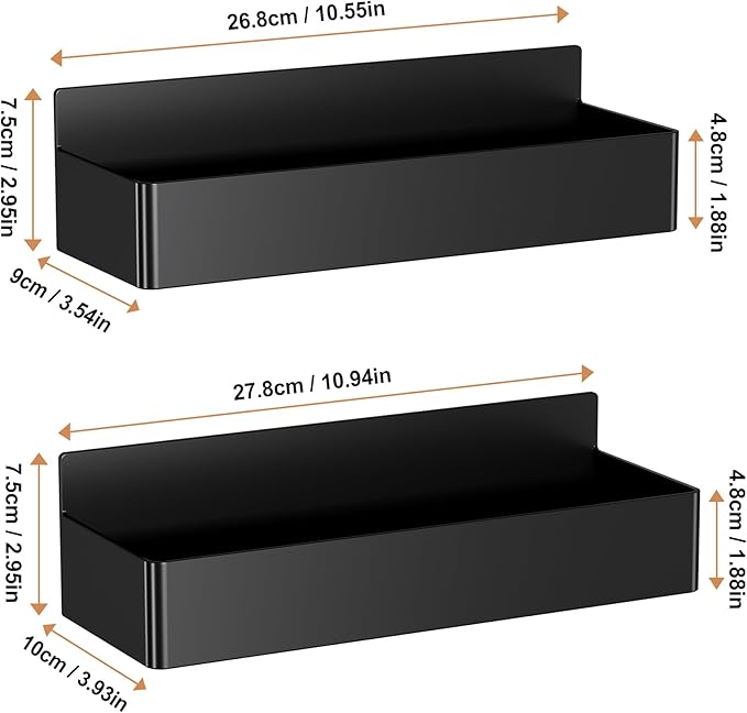 Mystozer Magnetic Spice Rack for Refrigerator, Kitchen Organizer and Storage Shelf, Black (2 Pack)…
