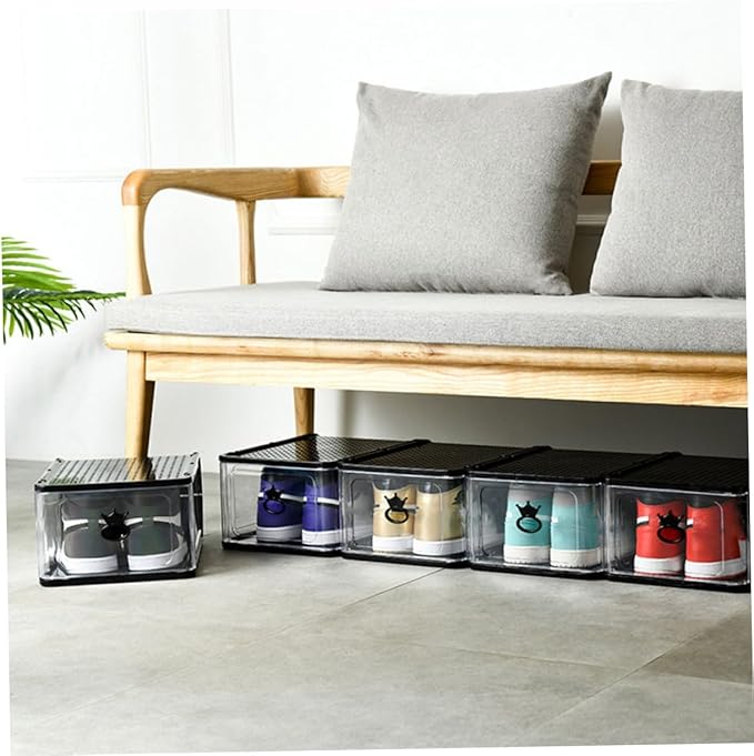 LABRIMP 5pcs Shoe Boxes Stackable Storage Cases Loop Thicken Plastic for Home Organization